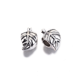 Tibetan Style Alloy European Beads, Large Hole Beads, Cadmium Free & Lead Free, Leaf