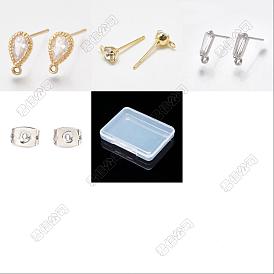 30pcs 3 boucles d'oreilles à tige en laiton en forme de larme et de trapèze avec zircone cubique transparente, avec boucles et écrous d'oreille à friction