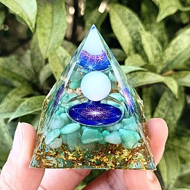 Orgonite Pyramid Resin Energy Generators, Reiki Natural Green Aventurine Chips Inside for Home Office Desk Decoration