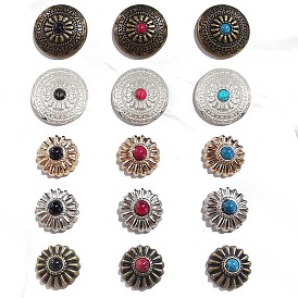 Tibetan Style Alloy Buttons, with Imitation Synthetic Turquoise & Iron Screw, Flower