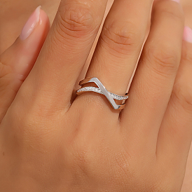 Elegantes anillos abiertos con cruz de circonita cúbica micropavé de plata esterlina para mujer