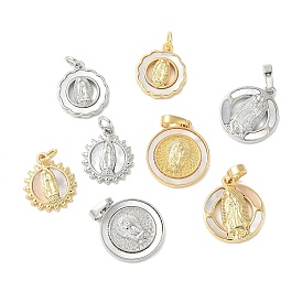 Подвески из латуни с натуральными белыми ракушками, религия дева мария прелести, долговечный, без свинца и без кадмия, стойки покрытие