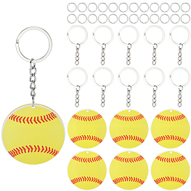 DIY Keychain Making Kits, including Acrylic Pendants, Iron Split Key Rings and 304 Stainless Steel Jump Rings, Flat Round with Ball Pattern