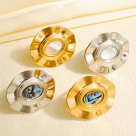 304 Открытые кольца-манжеты из нержавеющей стали с натуральными ракушками для женщин, овальные