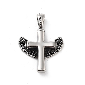 Retro 304 Stainless Steel Big Pendants, Cross with Wing Charm