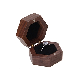 Hexagon Wooden Magnetic Ring Gift Storage Boxes, with Velvet Inside