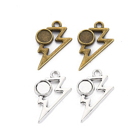 Tibetan Style Alloy Pendant Cabochon Settings, Cadmium Free & Lead Free, Hollow Lightning Bolt