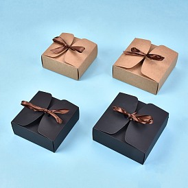 Caja de regalo de papel kraft, cajas plegables, con la cinta, Contenedor de caja de galletas de pastel de panadería, plaza