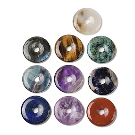 Natural Gemstone Pendants, Donut/Pi Disc Charms