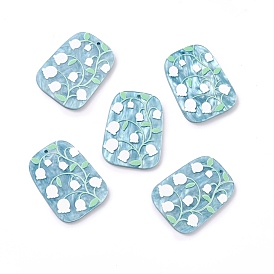 Acrylic Pendants, with Flower, Trapezoid