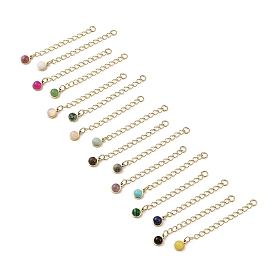 Ion Plating(IP) 316 Surgical Stainless Steel Curb Chain Extender with Gemstone Round Charm, Golden