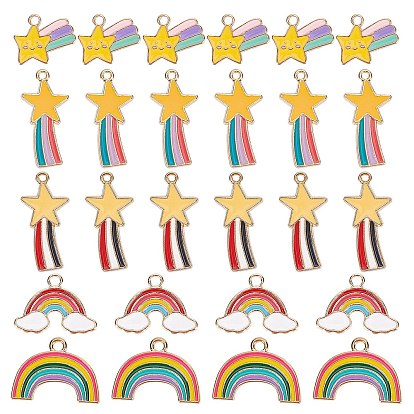 60Pcs 5 Style Alloy Enamel Pendants, Rainbow & Meteor & Shooting Star, Light Gold
