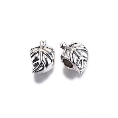Tibetan Style Alloy European Beads, Large Hole Beads, Cadmium Free & Lead Free, Leaf