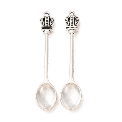 Tibetan Style Alloy Big Pendants, Spoon with Crown Charms