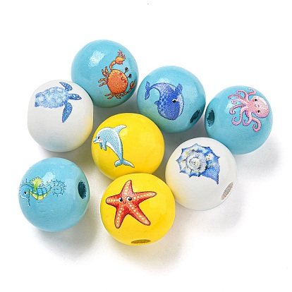 Европейский бисер из натурального дерева, бусины с изображением лотоса на тему океана, бусины с большим отверстием