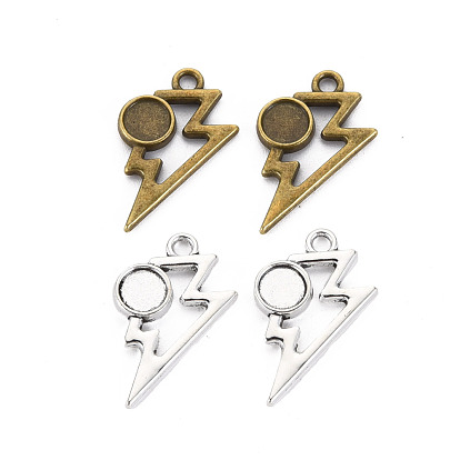 Tibetan Style Alloy Pendant Cabochon Settings, Cadmium Free & Lead Free, Hollow Lightning Bolt