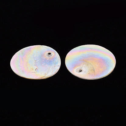 Electroplate Natural Capiz Shell Pendants, AB Color Plated, Flat Round