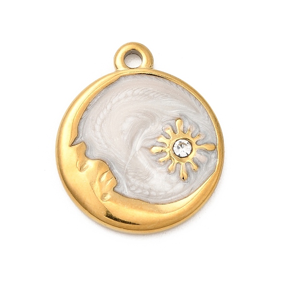 304 нержавеющей стальной эмали подвески, плоский круглый и лунный, со стразами, ионное покрытие (ip)