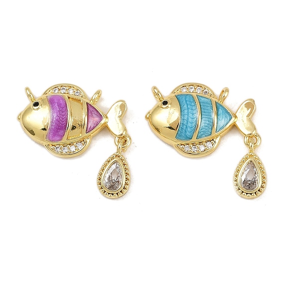 Латунные микро проложить кубического циркония подвески, без кадмия и без свинца, с эмалью, подвески в виде рыбок и слезинок, реальный 18 k позолоченный