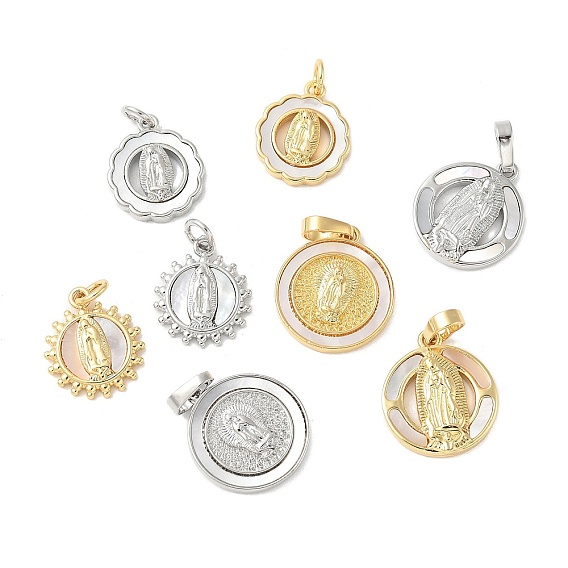 Подвески из латуни с натуральными белыми ракушками, религия дева мария прелести, долговечный, без свинца и без кадмия, стойки покрытие