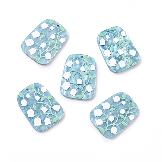 Acrylic Pendants, with Flower, Trapezoid