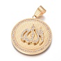 Ionenbeschichtung (IP) 304 Edelstahl-Emaille-Anhänger, mit Strass, Religion, flach rund mit allah, Kristall