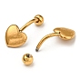 Ion Plating(IP) 304 Stainless Steel Body Jewelry, Belly Rings/Stud Earrings, Heart, for Women