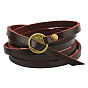Dual-use Items, Leather Cord Bracelets/Chain Belts, with Alloy Findings, Flat Round, Antique Bronze