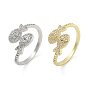 Brass Micro Pave Cubic Zirconia Cuff Finger Rings, Fish