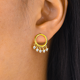 Elegant S925 Sterling Silver Clear Cubic Zirconia Flat Round Stud Earrings