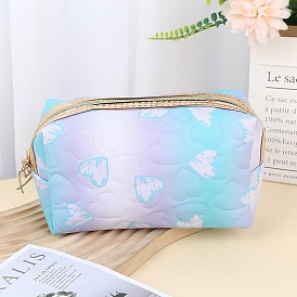 Heart Pattern Portable Imitation Leather Waterpoof Makeup Storage Bag, Multi-functional Travel Wash Bag, with Pull Chain