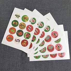 Christmas Theme Adhesive Sticker Labels, for Card-Making, Scrapbooking, Diary, Planner, Envelope & Notebooks, Round with Number Pattern