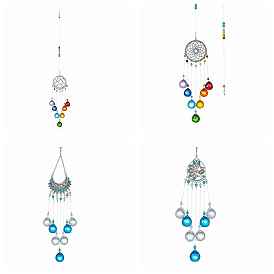 Glass Teardrop Pendant Decoration, Hanging Suncatchers, with Iron Findings for Outdoor Garden Decoration