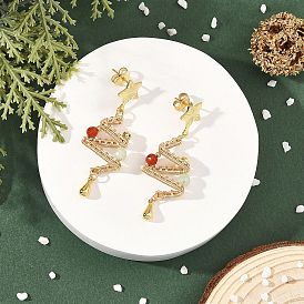 Pendientes colgantes de cuentas de ágata natural y aventurina verde natural., con alambre de cobre ecológico, con 201 hallazgos de aretes de acero inoxidable, árbol de navidad con estrella