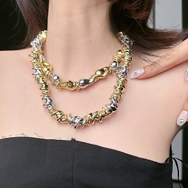 Two Tone Alloy Irregular Twist Beaded Necklaces for Women