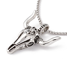 Alloy Bull Skull Pendant Necklace with 201 Stainless Steel Box Chains, Gothic Jewelry for Men Women