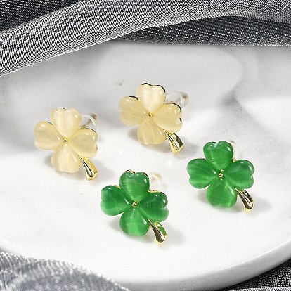 Литые глаза кота серьги, клевер