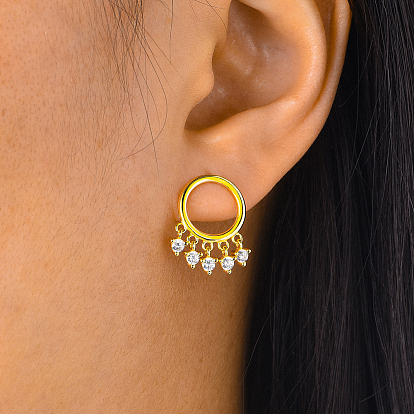 Elegant S925 Sterling Silver Clear Cubic Zirconia Flat Round Stud Earrings