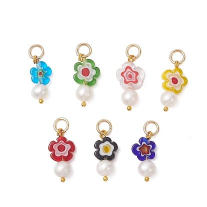 Стеклянные подвески, , с латунными зажимами и натуральным культивированным пресноводным жемчугом, с целью перехода в кольце