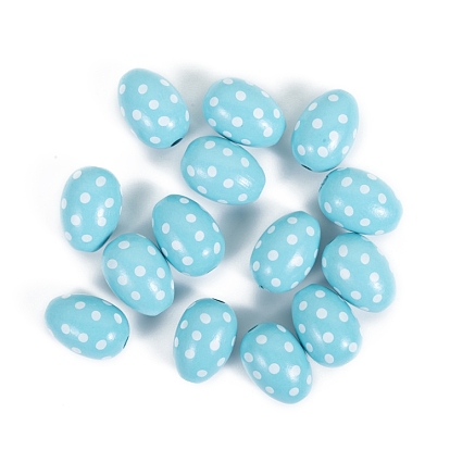 Easter Theme Printed Wood Beads, Easter Egg with Polka Dot/None Pattern