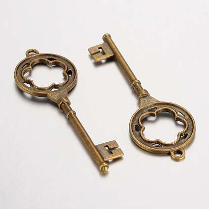 Tibetan Style Pendants, Lead Free & Cadmium Free, Skeleton Key, 77x26x3mm, Hole: 3mm