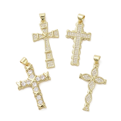 Латунные микропаве прозрачные подвески с фианитом, без кадмия и без свинца, крестик