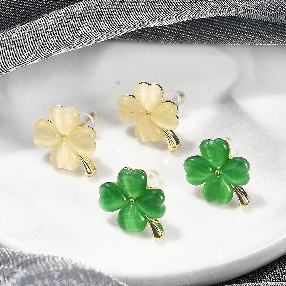 Литые глаза кота серьги, клевер