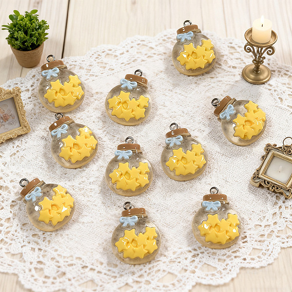 Прозрачные смоляные подвески, бутылка желаний с подвеской в виде звезды и банта, с платиновыми железными петлями