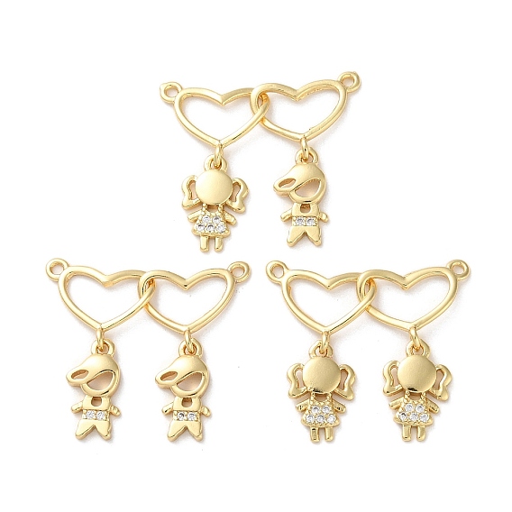 Кулон из циркония, без кадмия и без свинца, 2-сердце с мальчиком и девочкой