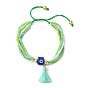 Tassel Charm Bracelet, Glass Seed & Evil Eye Protection Beaded Adjustable Bracelet for Women