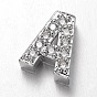 Platinum Plated Brass Micro Pave Cubic Zirconia Letter Slide Charms, 8~11x4~10x4~4.5mm, Hole: 4.5x1.5mm