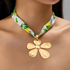 Colliers d'été pour femmes, pendentif fleur en alliage, foulard en mousseline, style plage, verte