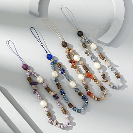 Natural Gemstone Chip Beads Mobile Straps, with Glass Beads, Mobile Decoration