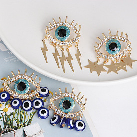 Abstract Eye Earrings with Star and Lightning Charms - Devilish Style Jewelry